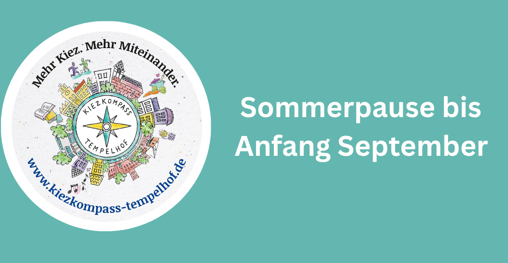 Kiezkompass-Logo mit Hinweis auf Sommerpause 2026