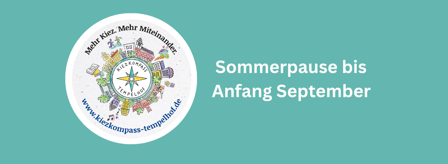 Kiezkompass-Logo mit Hinweis auf Sommerpause 2026